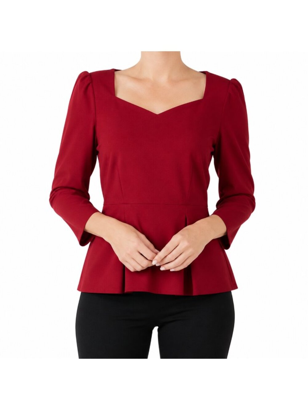 NEW Guillaume Red Luxe Crepe Peplum Top - Size XS